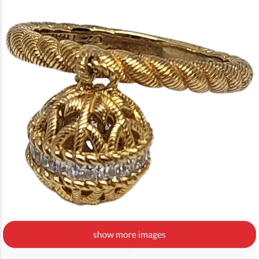 Judith Ripka Gold over Silver Ring with Detailing ball with CZ accents